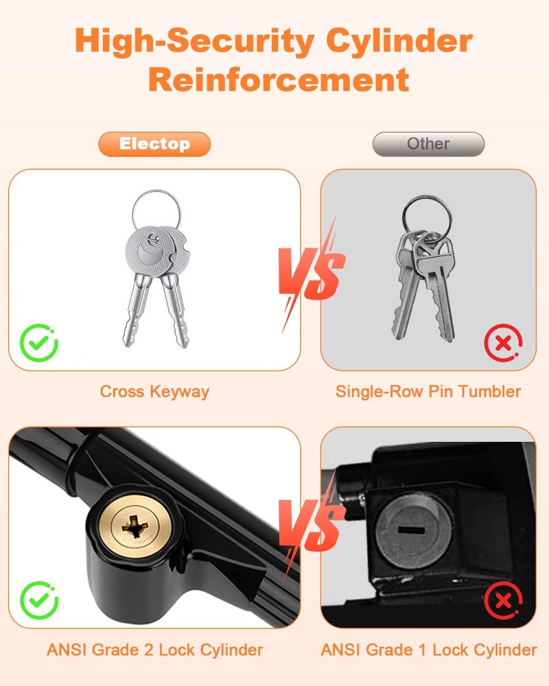 ELECTOP Black Steering Wheel Lock with 113dB Car Alarm Anti-Theft Device Double Hook Car Lock with Adjustable Locking & 2 Keys, Car Alarm System with Motion Sensor for Vehicle Truck Van SUV - Image 5